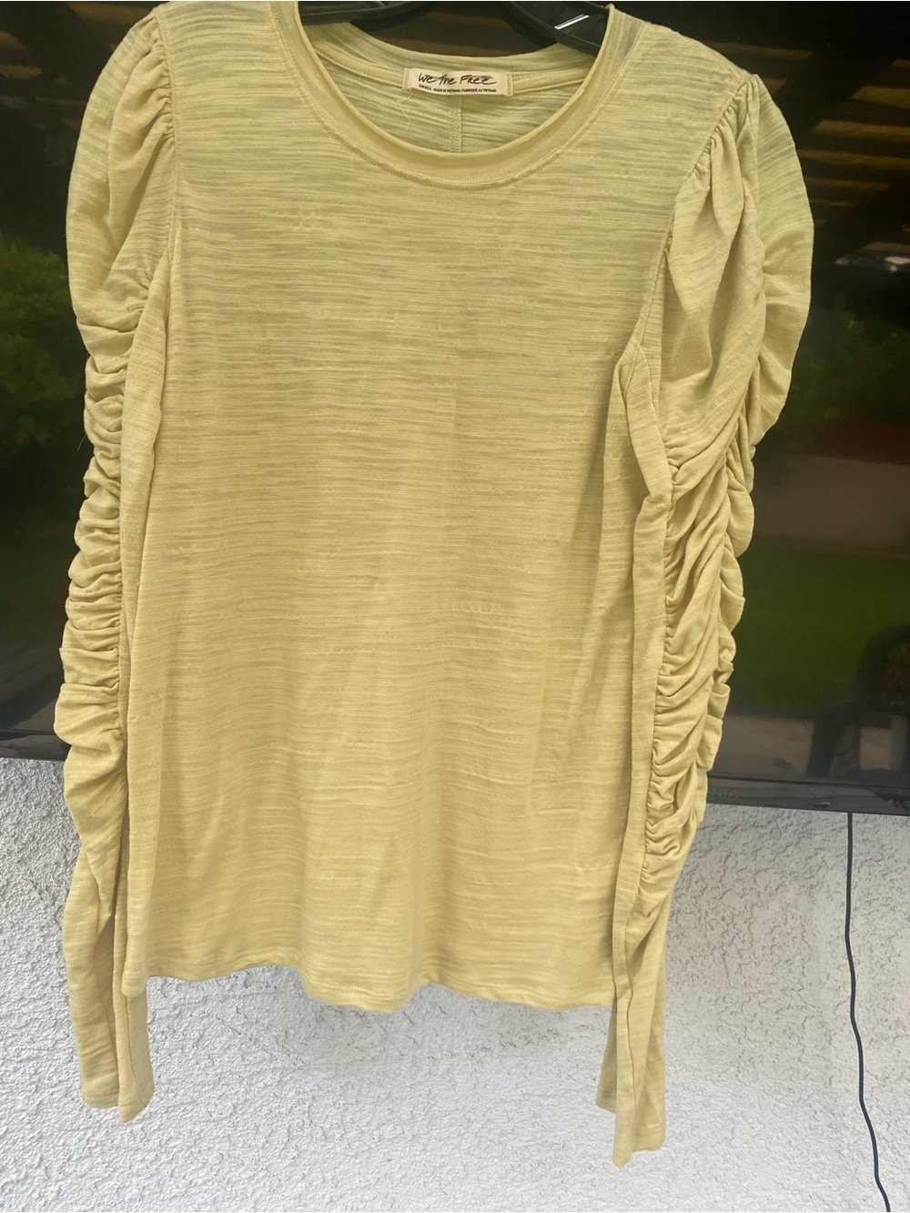 We The Free Olive Long-Sleeve Ruched Sleeve Top